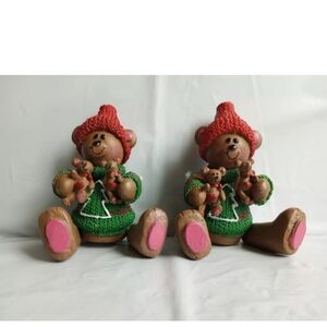 Vtg Articulated Ceramic Sitting Bear Tree Sweater & Bear Dolls Holiday D…